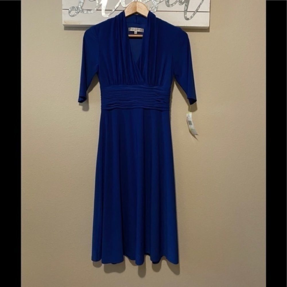 Evan Picone - blue pleated wrap dress